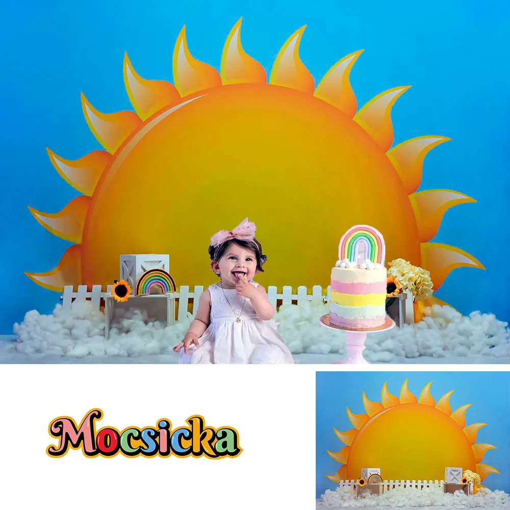 

Newborn Girl Birthday Cake Smash Decoration Studio Photography Background Prop Sun Sunflower Backdrop Baby Shower Photozone Kits