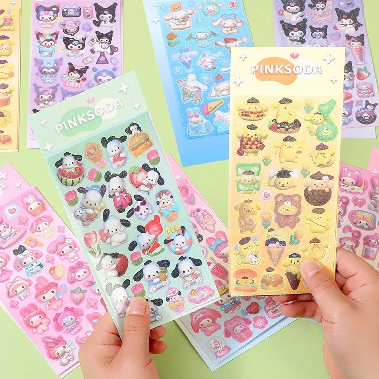 20/60/100pcs Sanrio Sticker Cute Cartoon Cinnamoroll Kuromi My Melody Sticker Decals Material Stationery Wholesale Kids Toys