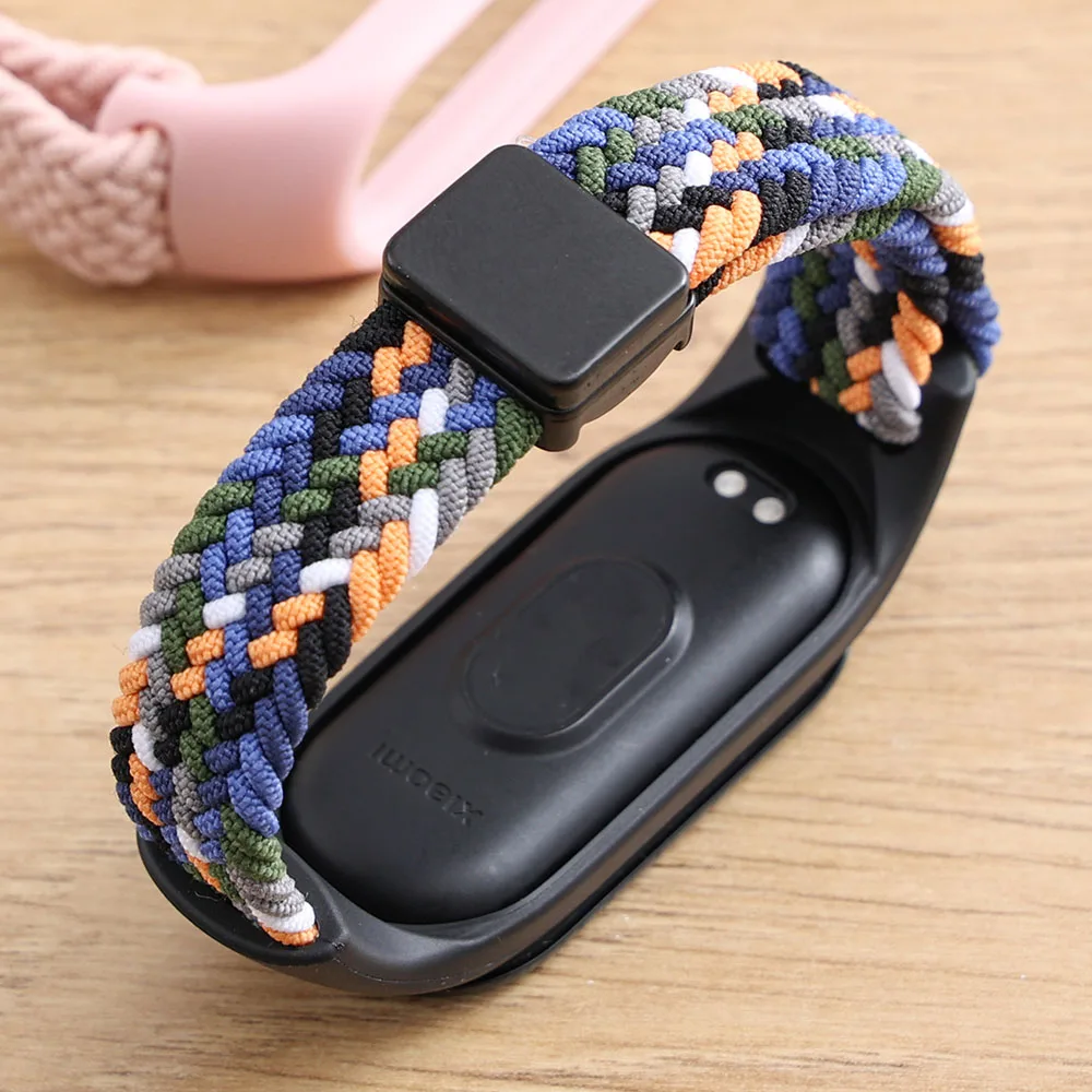 Mi Band 10 حزام المغناطيسي مضفر حلقة العصابات ل Xiaomi الذكية الفرقة 9/10/ 8 سوار النساء الرجال بسط النايلون مطاطا الرياضة حزام