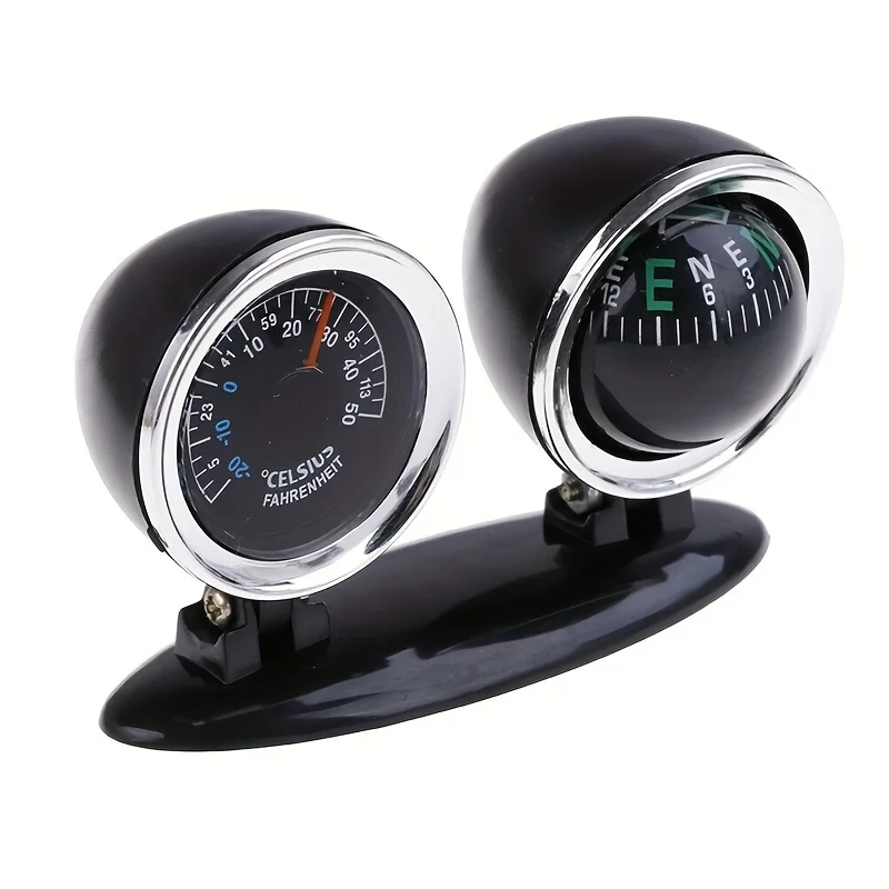 1pc Mini 2-in-1 Car Dashboard Thermometer and Compass, Full-Range Gyroscopic Design, Plastic Material, Non-Electric Power