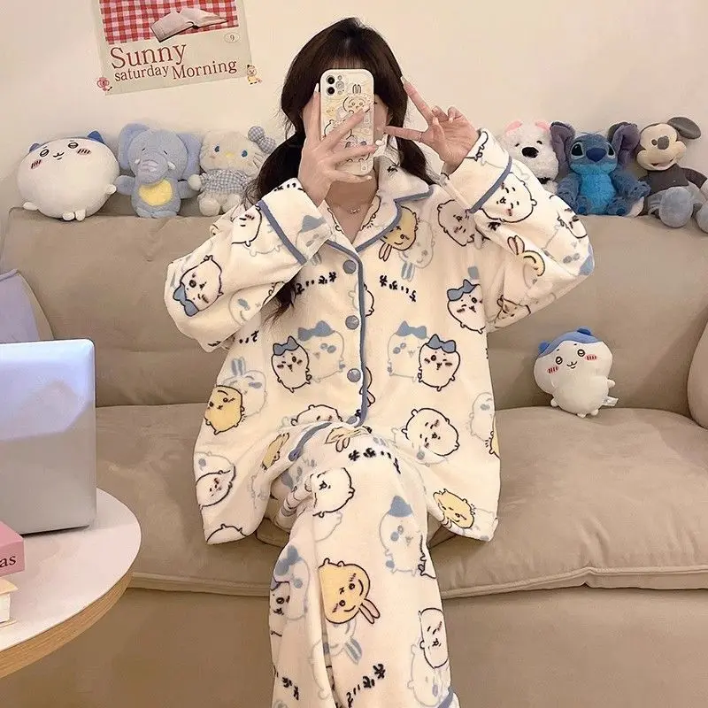 New Winter Cartoon Pajamas Chiikawa High Beauty Home Clothes Kawai Usachi Comfortable Dressing Casual Set Girl Gift Toys