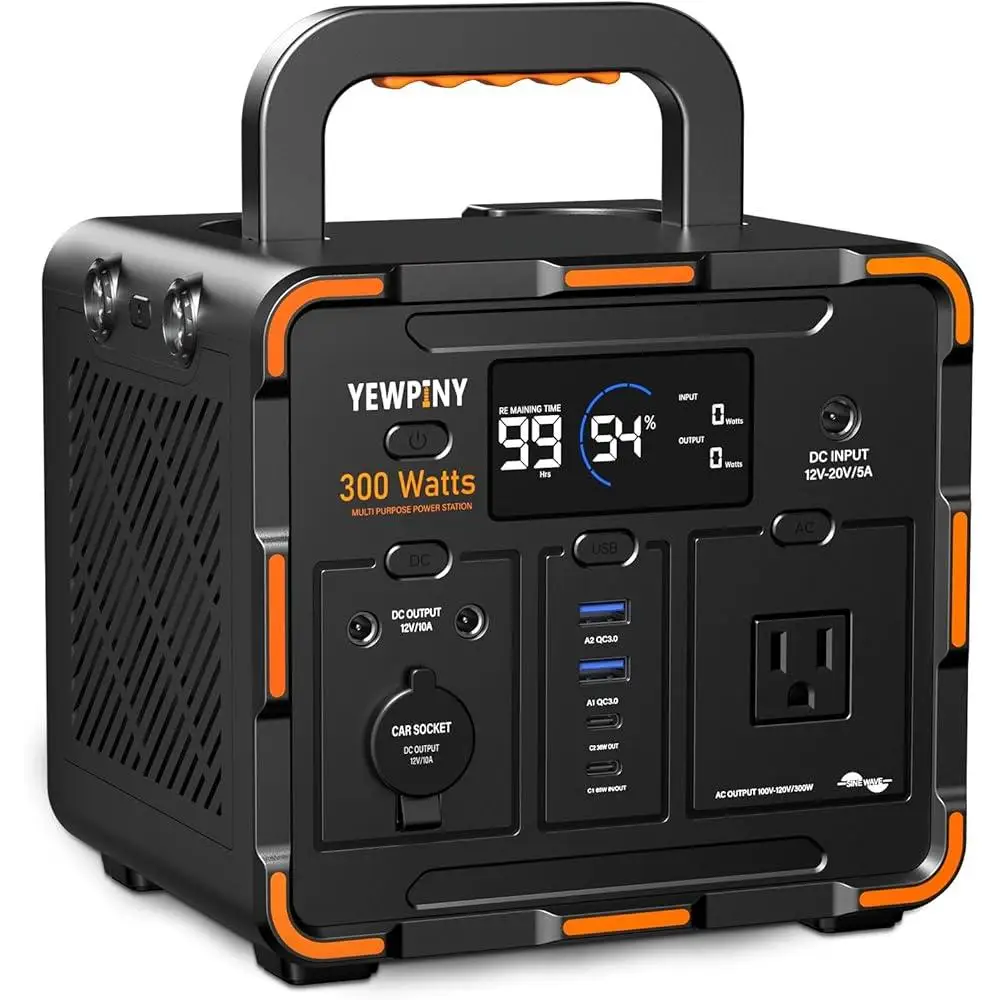 300W Portable Power Station Solar Generator Camping LiFePO4 Battery 600W Peak Fast Charging USB-C PD Emergency Backup Travel