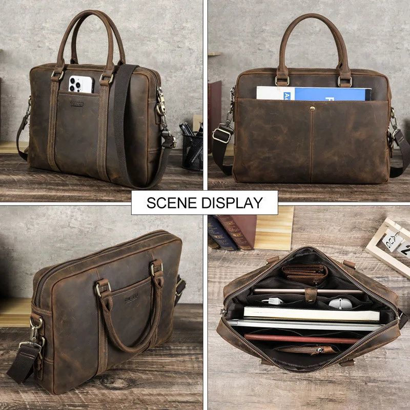 New Can Hold 13.3-inch Laptop Bag Multi Functional Leather Briefcases Men Leather Men Briefcase Business Shoulder Crossbody Bag