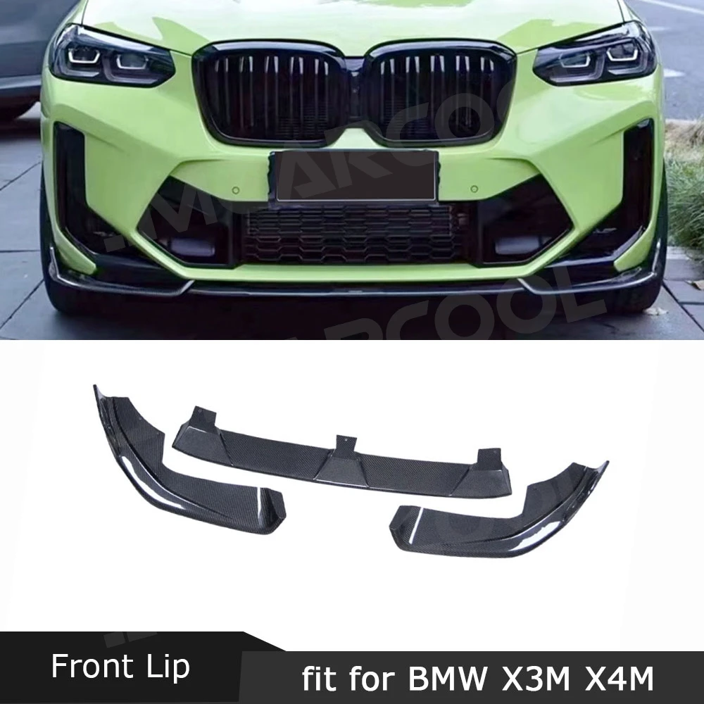 

JMCARCOOL Передняя губа из углеродного волокна для BMW X3M F97 X4M F98 2022+ Бампер Подбородок Спойлер Разветвители Канады Клапаны FRP Комплекты кузова