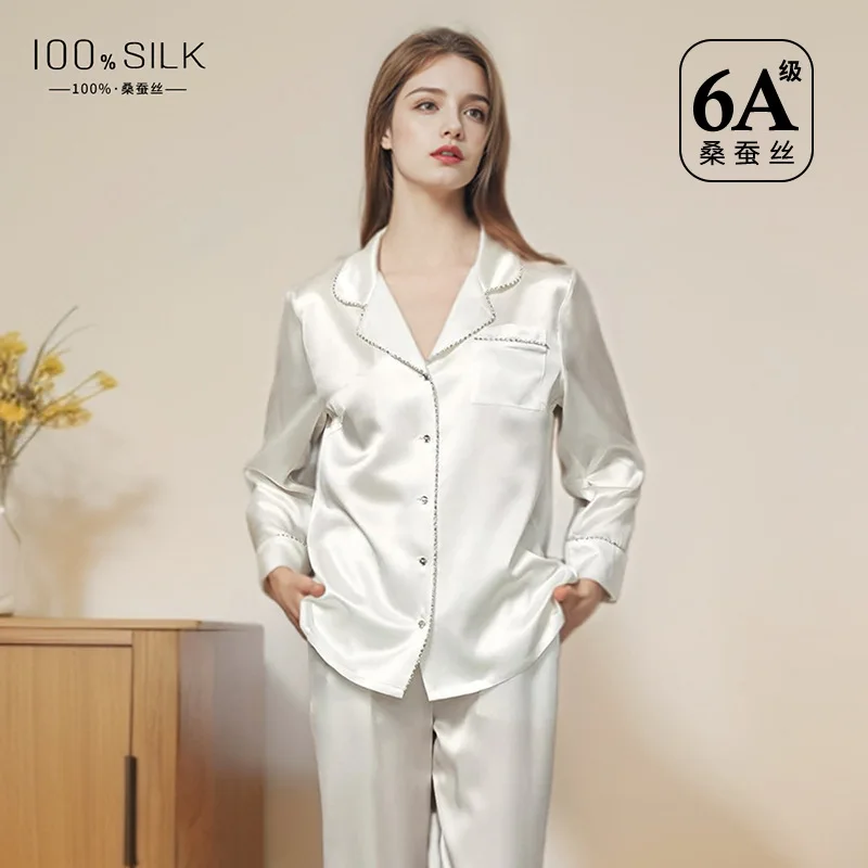 22 Momme Heavyweight 100% Mulberry Silk Pajama Set Women Long Sleeve 2Pcs Suit Sleepwear Luxury Loungewear For Night Wear Gift