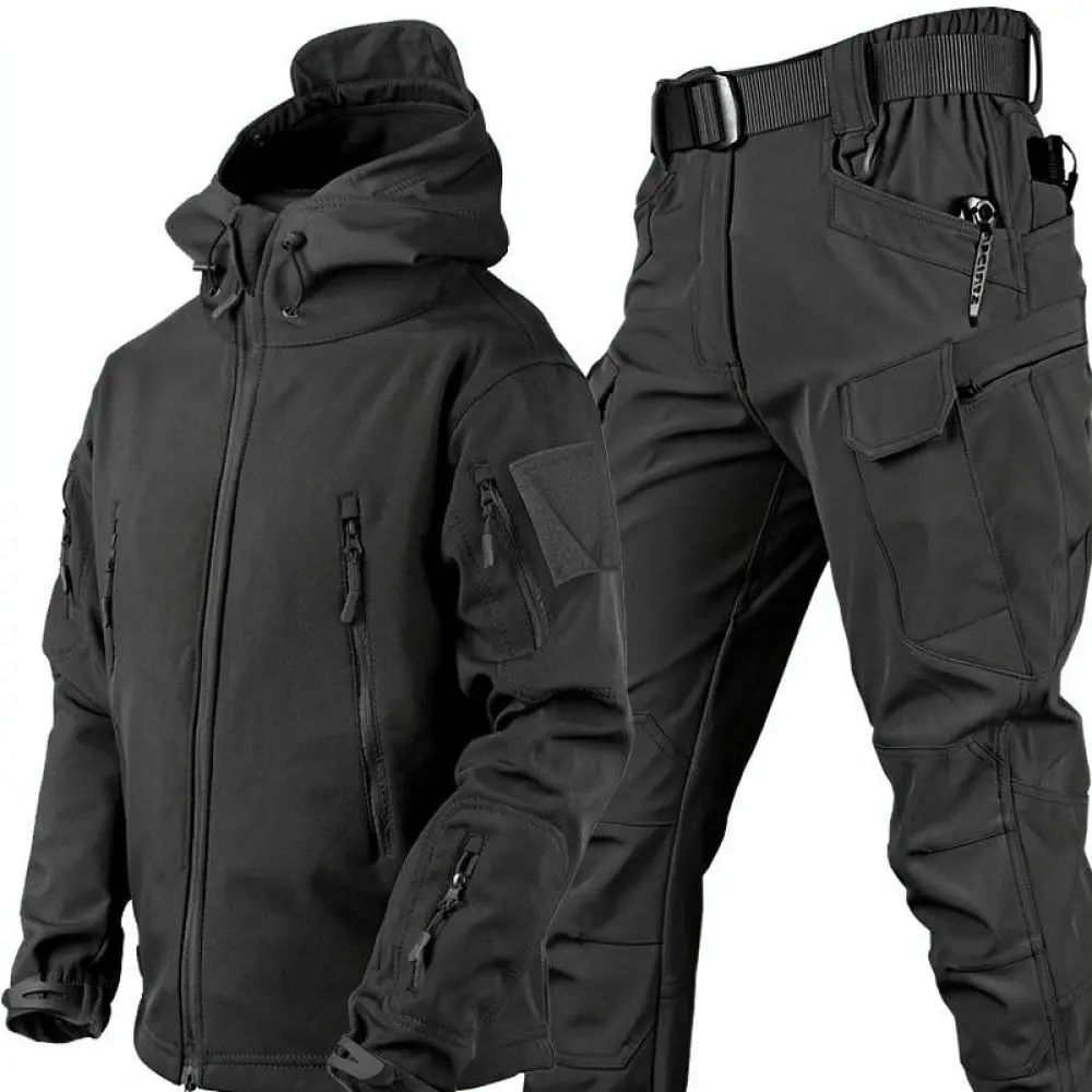 Tactical Shark Skin Softshell Set Men Women Winter Warm Windproof Camouflage Jacket Trousers Hiking Outdoor Apparel