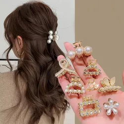 Pequenas pérolas strass garras de cabelo para mulheres, geométricas, metal, mini clipes, grampos de cabelo, acessórios para cabelo para meninas, 6 pcs/set, 8 pcs/set, 10 pcs/set