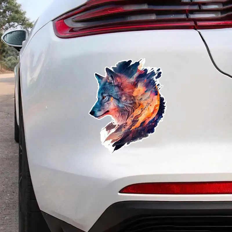 Colorful Wolf Watercolor Animal Car Sticker Waterproof Vinyl Decal on Bumper Rear Window Laptop Self-adhesive Decals SH1124
