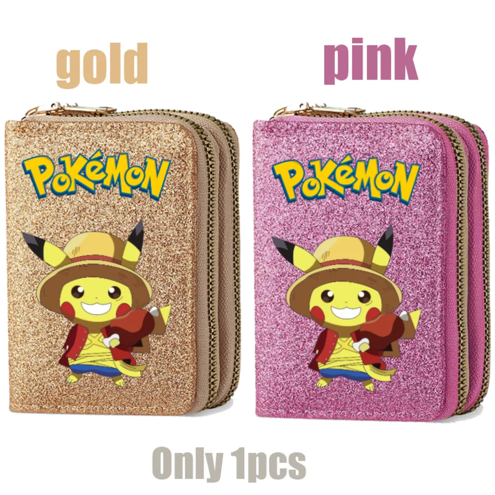 Print Coin Purse Poke Mon Holiday Gifts Multi-layer Wallet Zipper Card Bag Gold Pink Birthday Card Storage Bag Holiday Gift view 6
