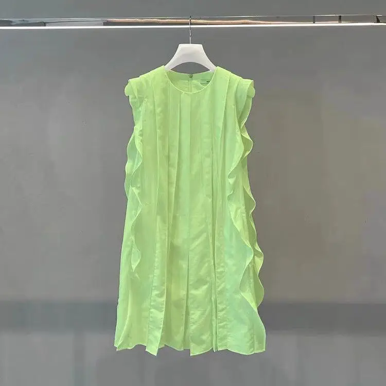 

Huge good-looking French 2025 summer new beautiful lotus leaf edge small flying sleeves white dress