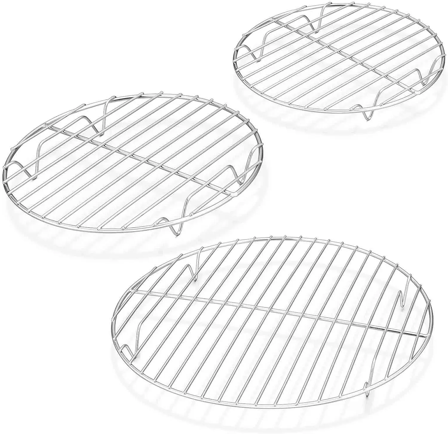 Round Cooling Rack Set of 3, 7½ & 9 & 10½ Inch, Stainless Steel | Round Baking Steaming Rack Set, Fit for Air fryer/Oven/Pot/Cak