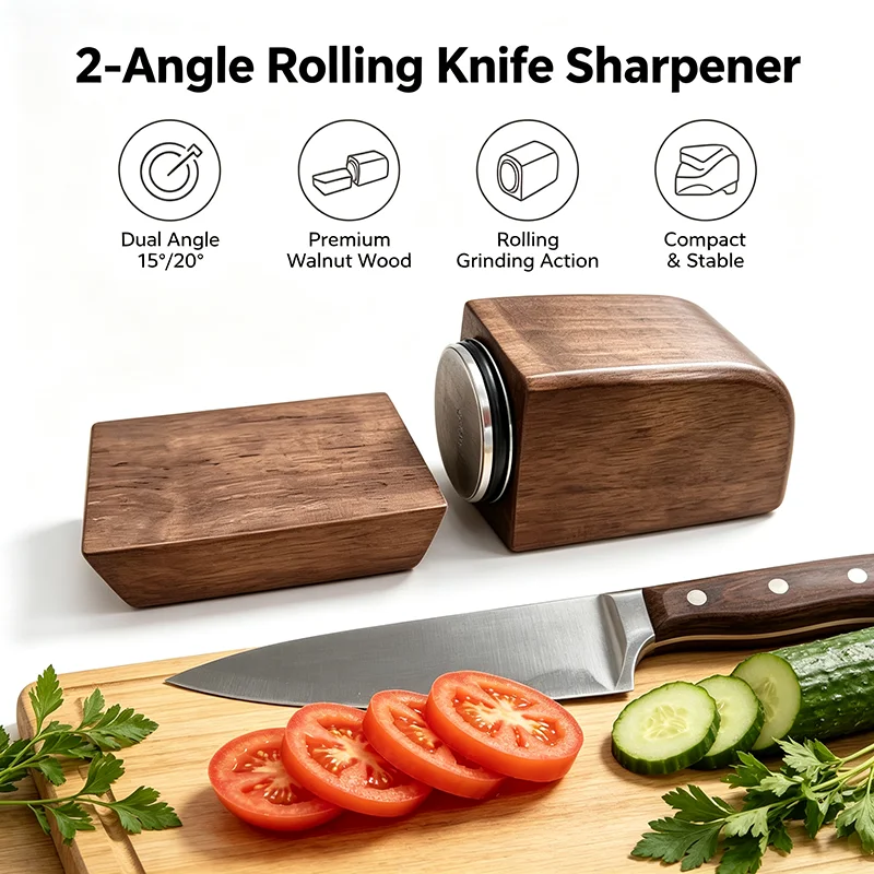 2026 New 2-Angle Rolling Knife Sharpener 15°/20° Tools Replaceable Abrasive Precision Chef Kitchen Knife Sharpeners Systems Sets