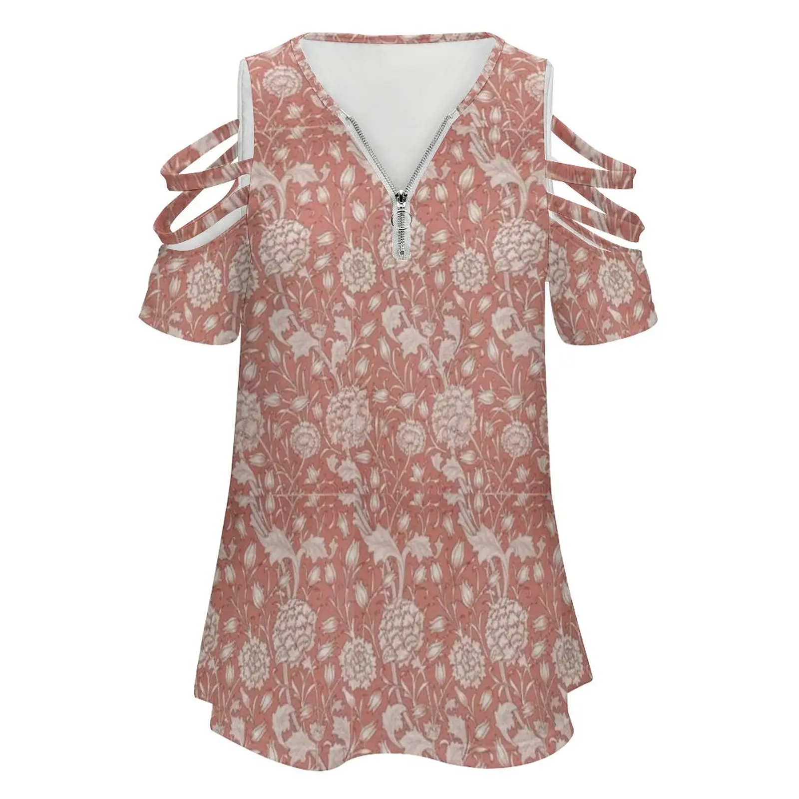 William Morris Pattern-Flowers New Fashion Zip Off Shoulder Top Short-Sleeve Women Shirt William Morris Morris Pattern William