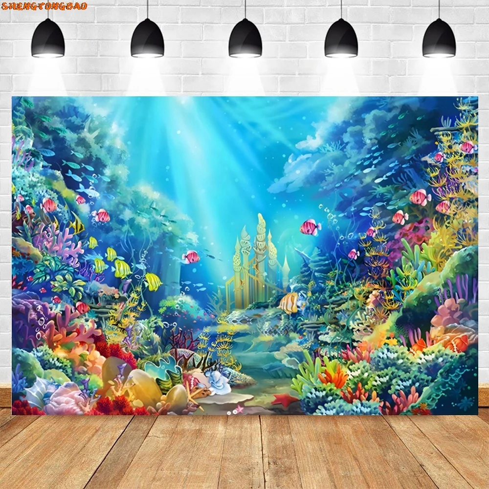 

Under The Sea Backdrop Underwater World Seabed Fish Coral Baby Birthday Party Kids Portrait Photography Background Photo Studio
