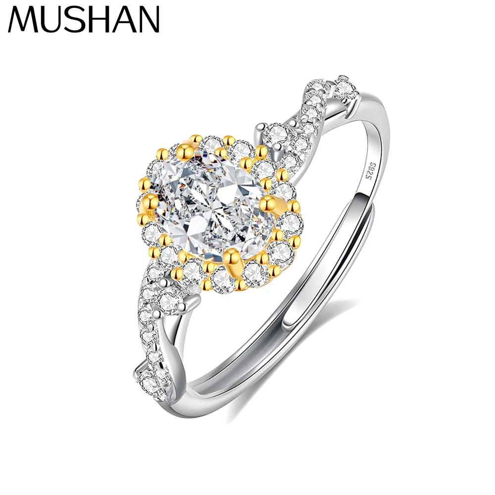 

MuShan Designer Jewelry 925 Sterling Silver Ring VVS Moissanite Promise Ring for Partner 18K Gold Plated MST Patent Jewellery