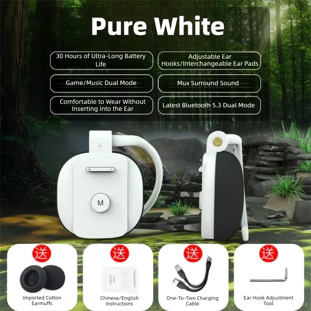 

Open Ear Hook Headphones with Mic Bluetooth 5.3 Wireless Earphones Noise Cancelling Lightweight for Sports