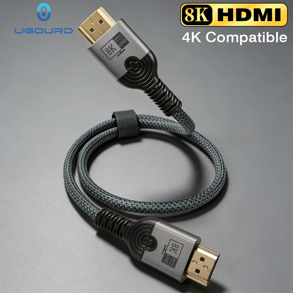 UGOURD 8K HDMI 2.1 Cable 48Gbps Ultra High Speed Braided Cord 8K@60Hz 4K@120Hz EARC 4K 144hz Durable Woven Hdmi Cable With Tie