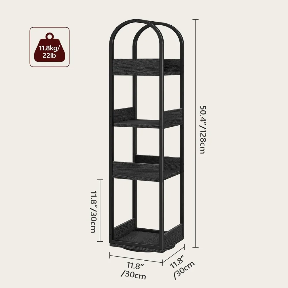 4-Tier Rotating Bookshelf, 360° Spinning Bookcase, Corner Storage Rack for Study Home Office