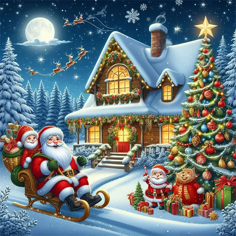 Santa Claus and Snowhouse Diamond Painting Set, DIY Adult Full Diamond Home Decoration Painting Set, Adult, Frameless Crafts