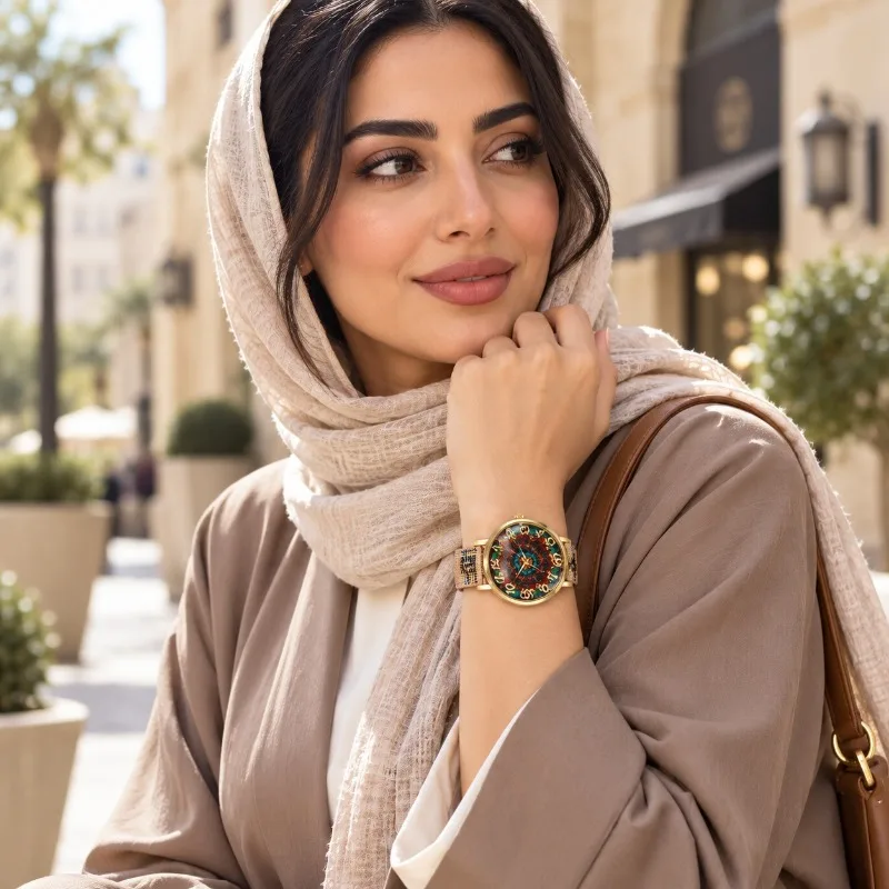 New Women's Watch Luxury Vintage Round Floral-Patterned Dial Quartz Wristwatch for Women Fashion Elegant Ladies Watch Clock Gift