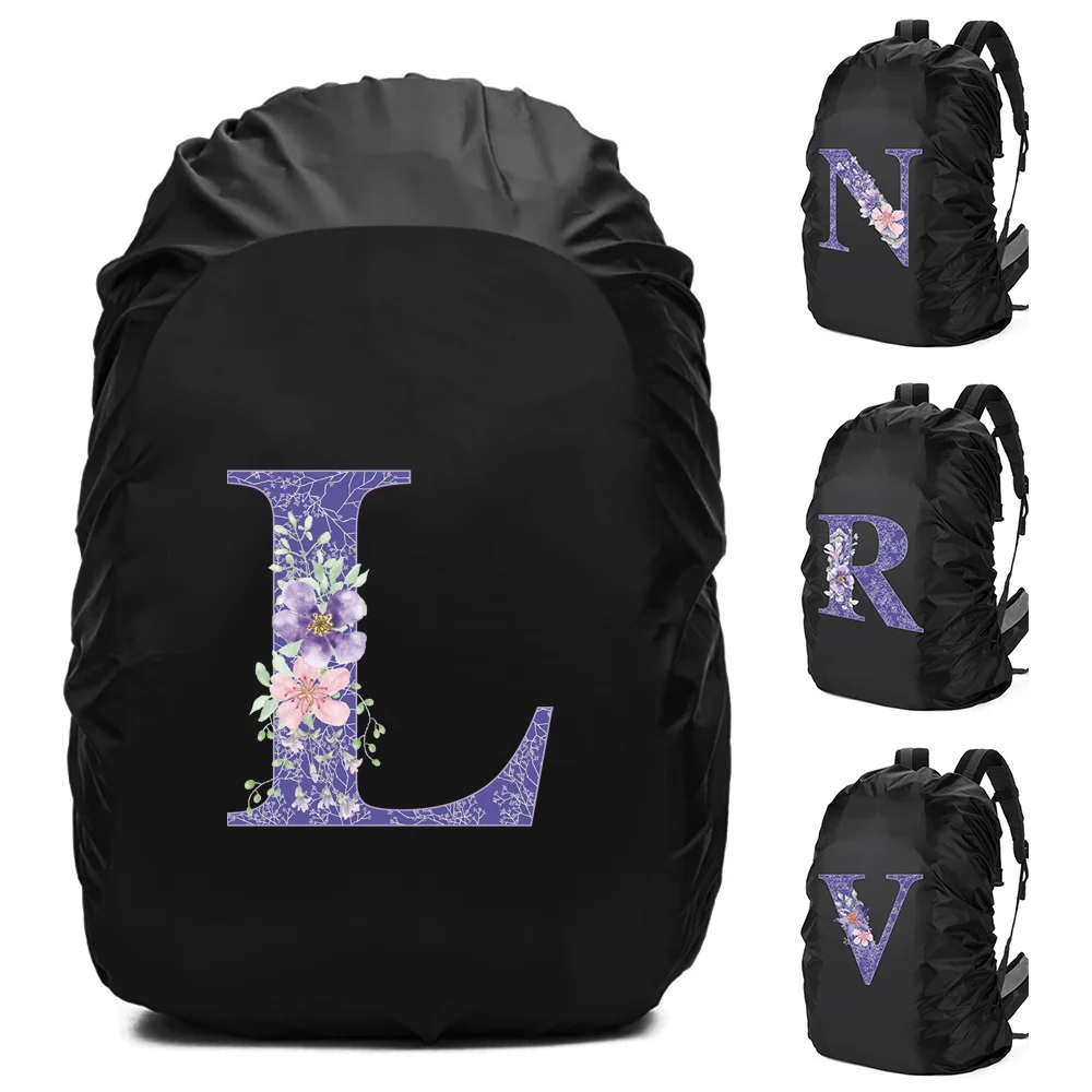 Backpack Cover Foldable Multipurpose Backpack Protective Cover Climbing Camping Hiking Backpack Cover Purple Flower Letter Print