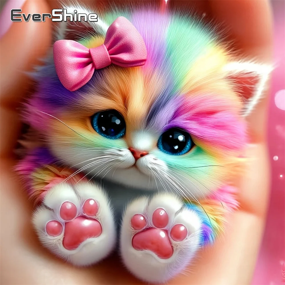 EverShine Diamant-Mosaik, Tier-Mosaik, vollständiges Bohrbild, Katze, geeignet für Anfänger, Bild, Strass-Stickerei-Set, Kinder-Hobby