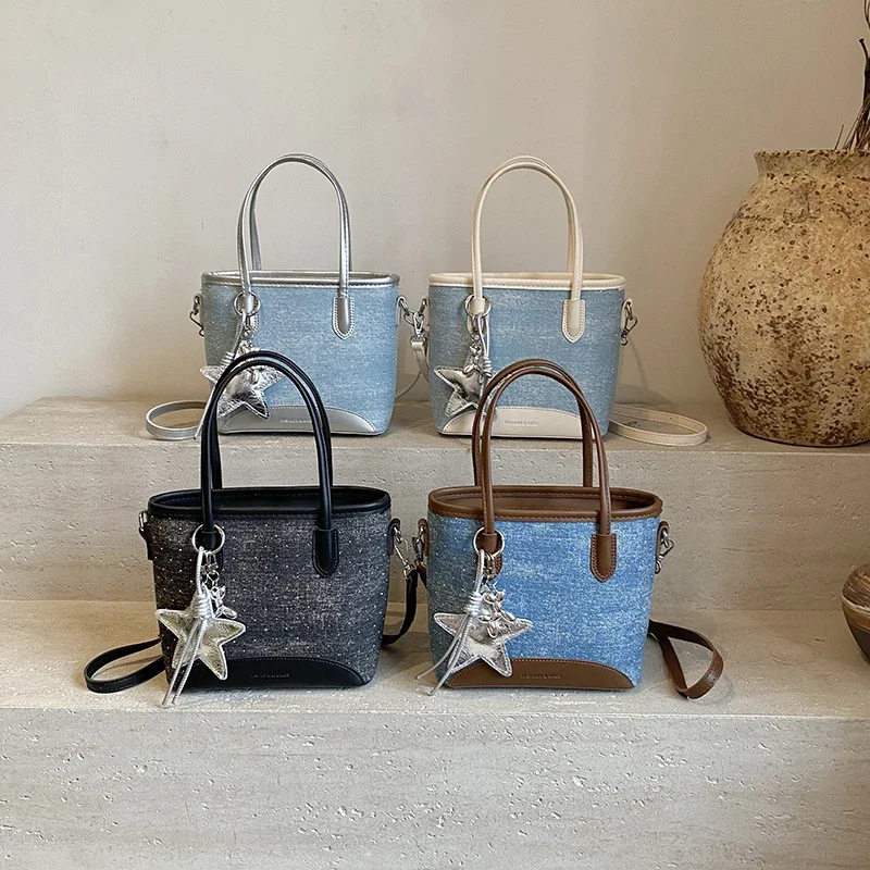 

Denim Bag for Women with Large Capacity Tote Bag 2025 New Summer Casual Shoulder Diamond Plaid Bag, Class Commuting Tote Bag