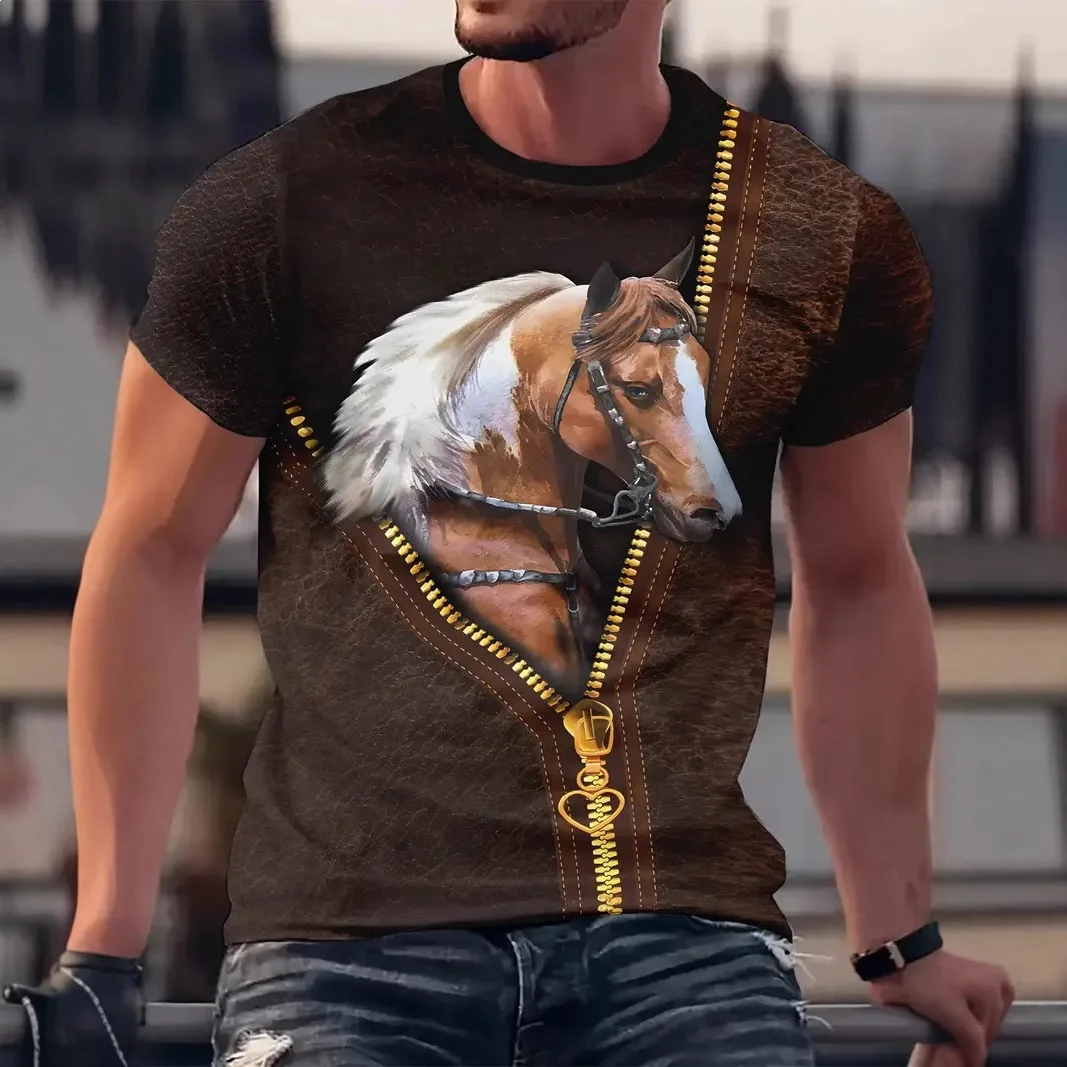 Summer Horse Animal 3D Print T-Shirts Men Women Round Neck Short Sleeve T Shirt Harajuku Y2K Tops Tees Men's Streetwear Clothing