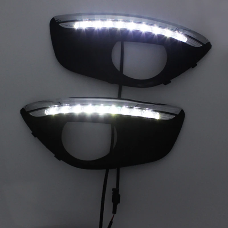 12V Led Car Drl Daytime Running Lights Accessories With Fog Lamp Hole For Hyundai Santa Fe 2010 2011 2012