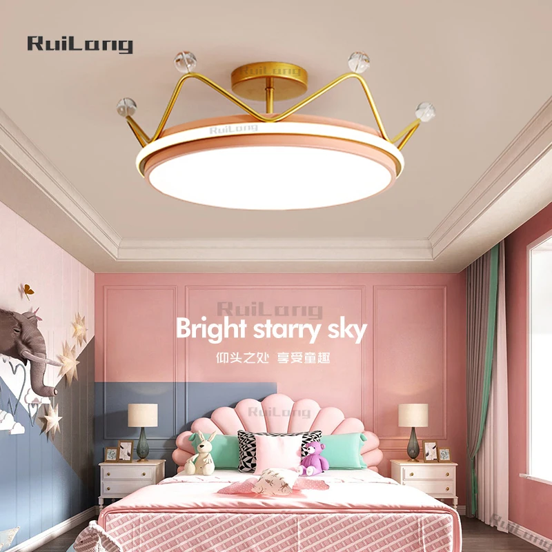 

Kids Room Ceiling Light Crown Chandelier For Girls Bedroom Study Baby Princess Room Decor Pink Люстра Crystal Led Ceiling Lamp