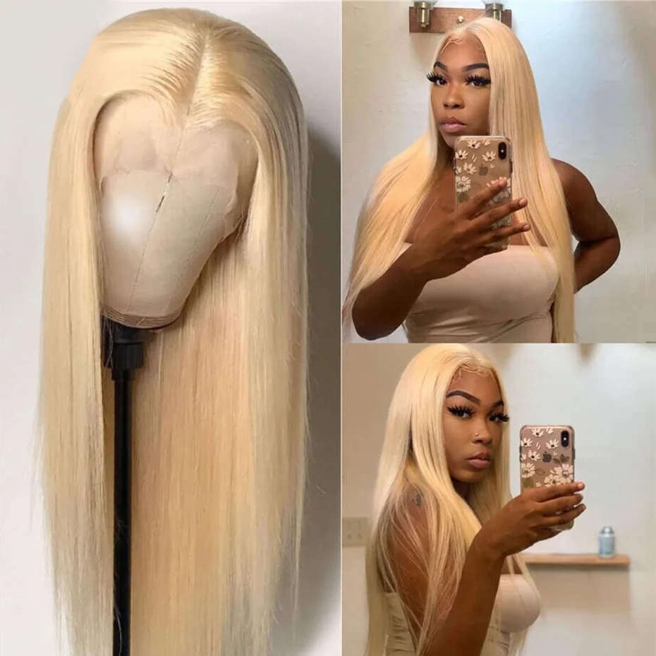 613 Blonde Straight Lace Front Wig Human Hair Pre Plucked 200 Density 13x4 13x6 HD Transparent Lace Frontal Wig 613 Colored Hair