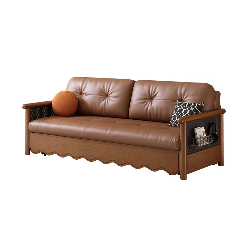 

Многофункциональный кожаный диван двойного назначения, кровать в китайском стиле ретро, твердая древесина для хранения в гостиной