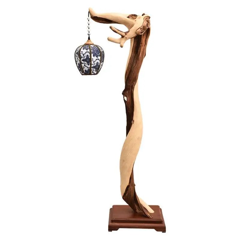 

Craft lamp, vertical, root carving, hidden line, art, classical, floor lamp, antique