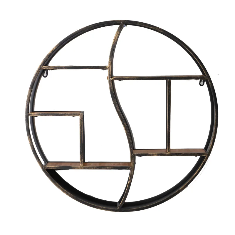 Simple Solid Wood Storage Rack Distressed Solid Wood round Wall Pendant Home Soft Decoration Supplies