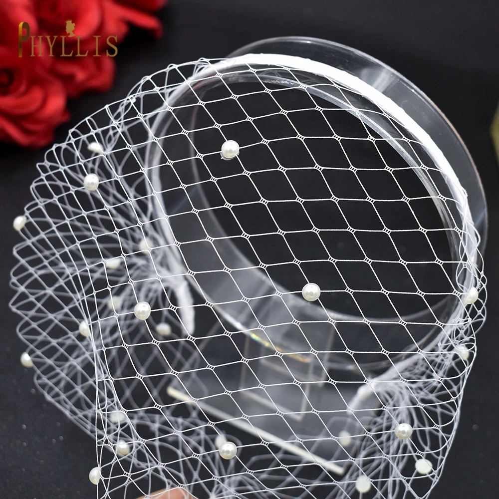 JM20 Perle Schleier für Gesicht Hochzeit Hüte Schleier mit Headhoop Frauen Birdcage Veil Cocktail Hut Braut Facinator Hut Braut Schleier