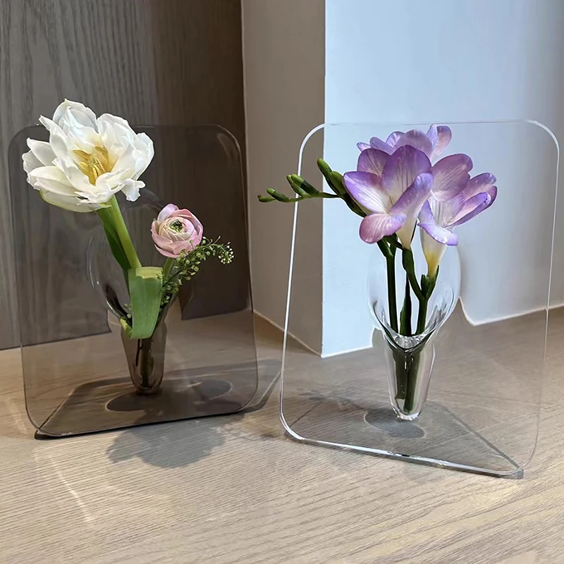 Acrylic Photo Frame Vase Modern Art Floral Flower Vase Desktop Plant Holder For Office Home Gift Wedding Table Centerp Decor