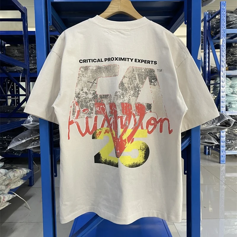 High Street RRR123 T-Shirt Vintage Cement White Pattern Printed Top Cotton T Shirt