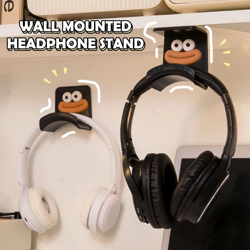 Cartoon Cute Wall-Mounted Earphone Holder Under Table Computer Headphone Stand Bracket Anti-Slip Headset Storage Hook Rack