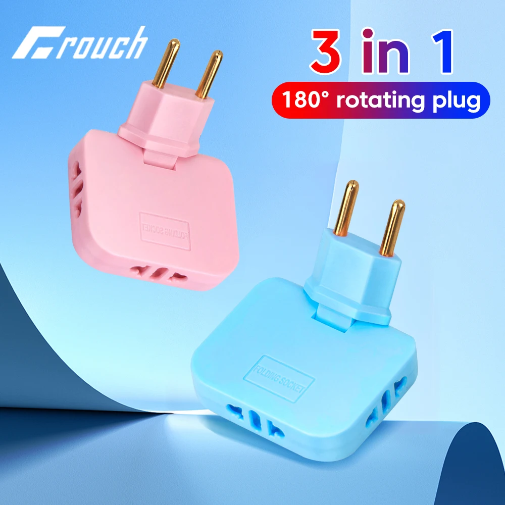 3-in-1 EU Plug 180 Degree Rotatable Socket Converter EU Extension Plug Multi-Plug Mini Slim Wireless Outlet Adapter Sockets