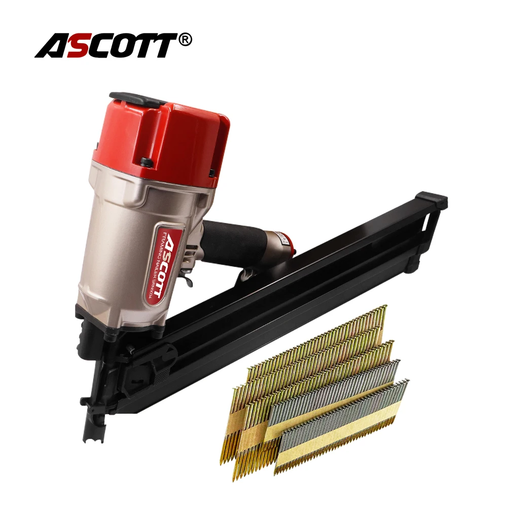 34° Pneumatic Strip Nailer Framing Stapler 50-80mm Paper Tape Inclined Row Nail for Flooring House Construction Woodwork Tools