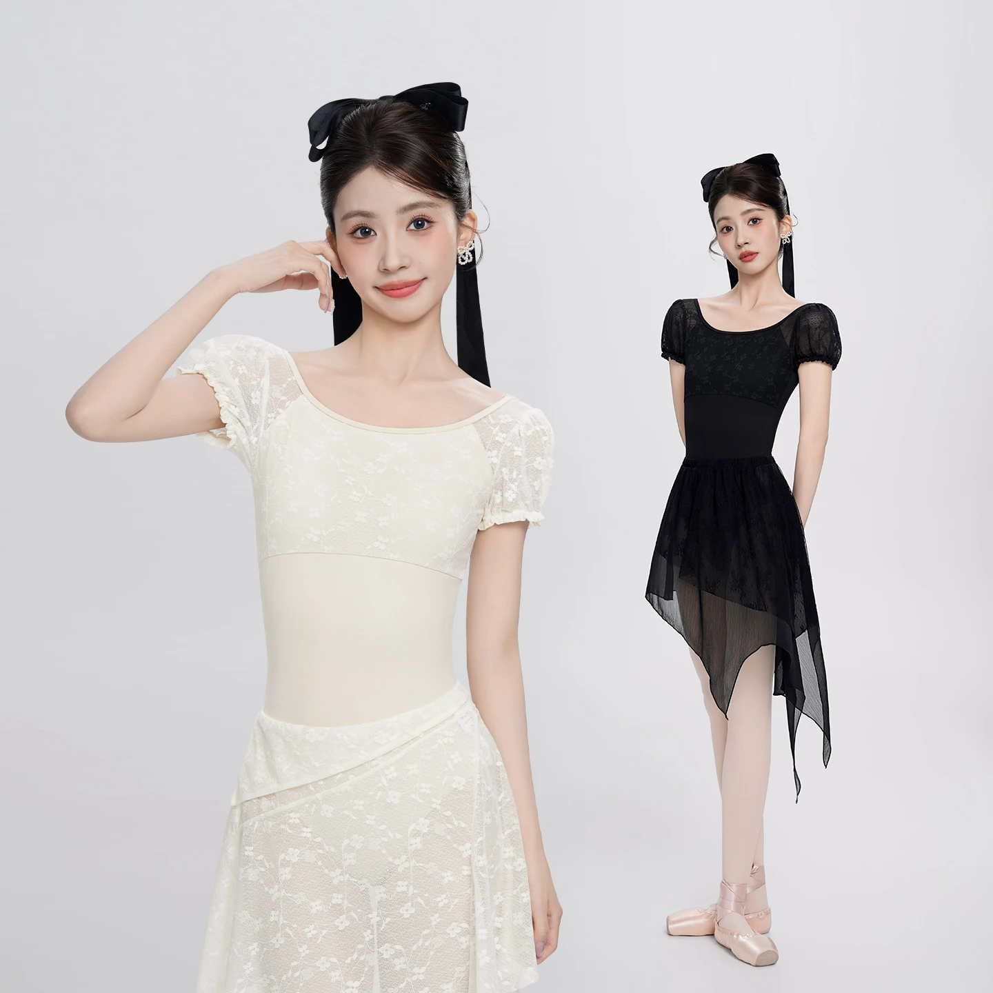 

Женский балетный купальник с кружевными вставками, нейлоновый, с короткими рукавами-фонариками, эластичный гимнастический боди для взрослых