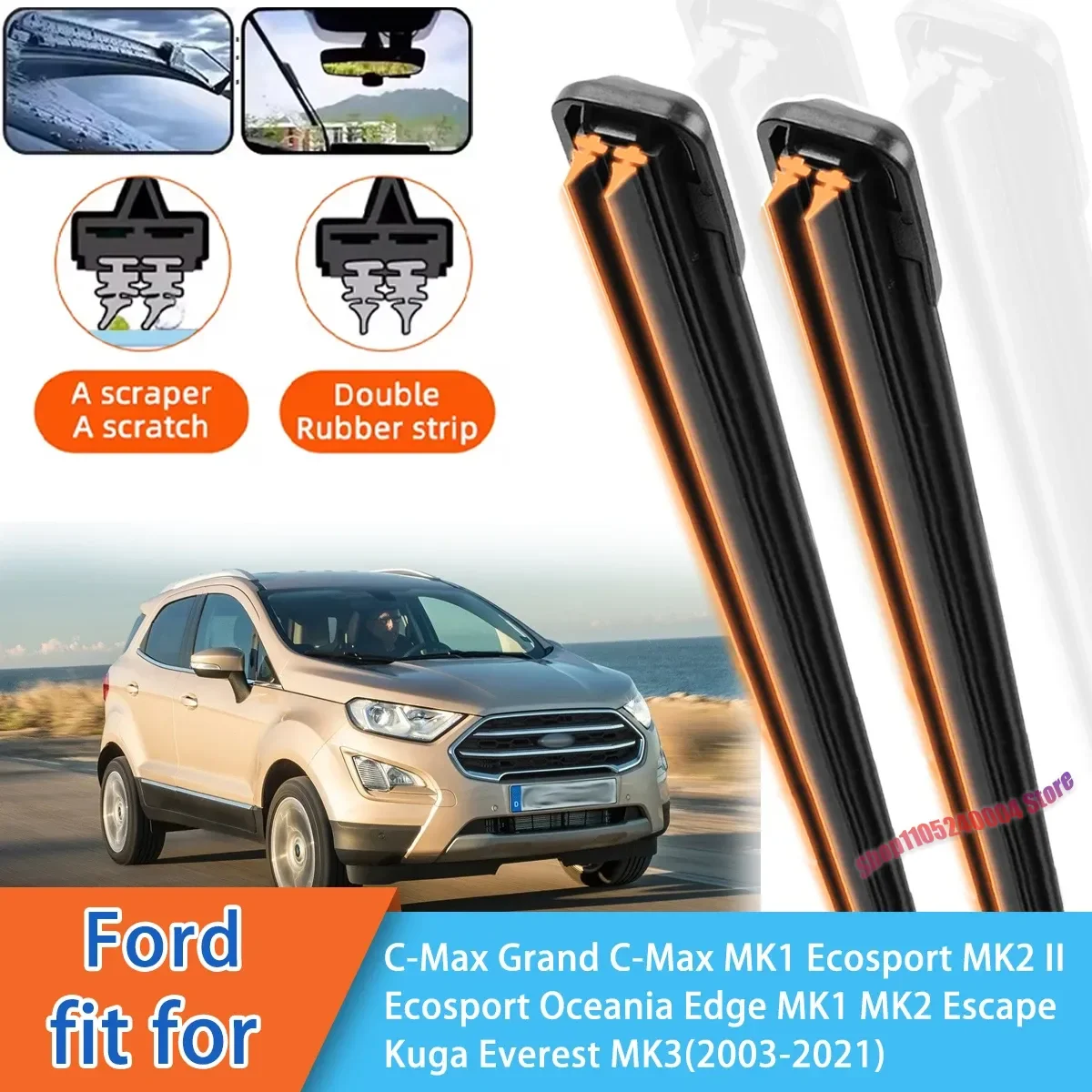 

For Ford C Max Ecosport Oceania Edge Escape Everest MK3 Models Front Windscreen Wipers Double Rubber Car Wiper Blades Accessorie
