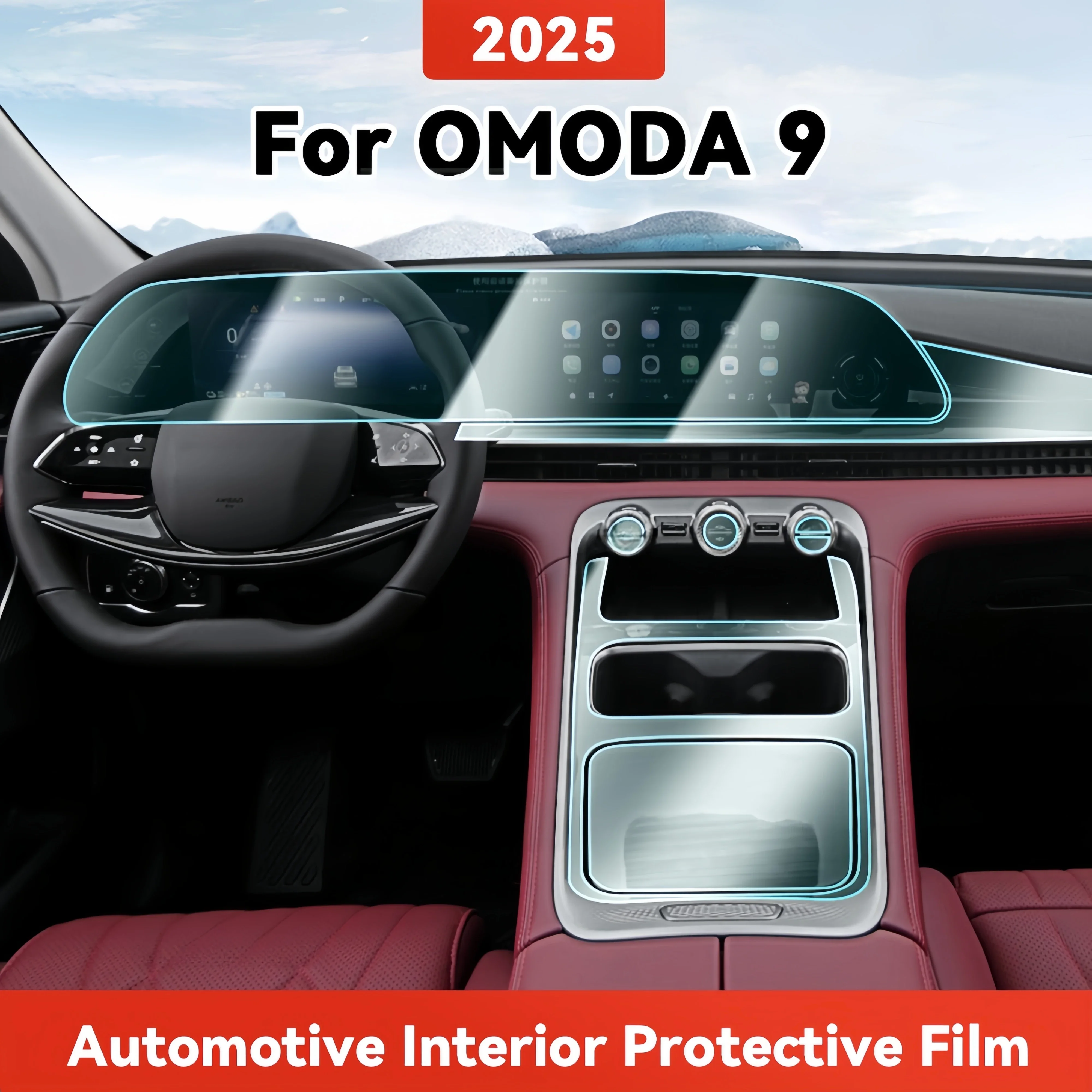 TPU For OMODA 9 2025 Transparent Protective Film Car Interior Central Control Navigation Panel Auto Sticker