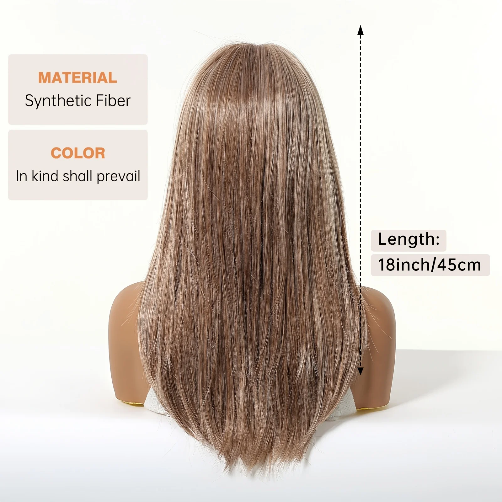 18-Inch Lady Pink-Brown Air Bangs Mechanically Layered Full Head Wig, Elegant Princess Style Suitable For - view 4