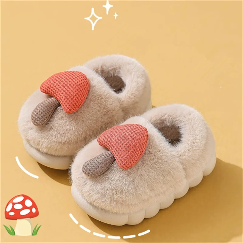 

Winter Cotton Slippers For Children's Shoes Fashion Cute Mushroom Pattern Warmth Indoor Kids Girls Boys Slippers