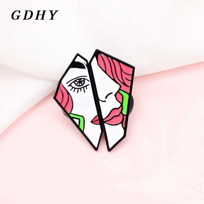 GDHY Split Portrait Enamel Pins Pink Hair Female Wizard Master Custom Brooch Bag Collar Badge For Kids Jewelry Broche Wholesale