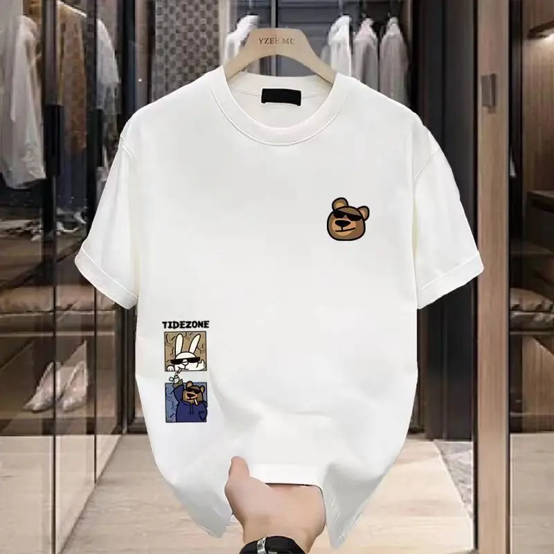 

2025 Summer Trend Bear Print T-shirt: Breathable Luxury Fashion Casual Graphic Print Pure Cotton High-quality Men's T-shirt