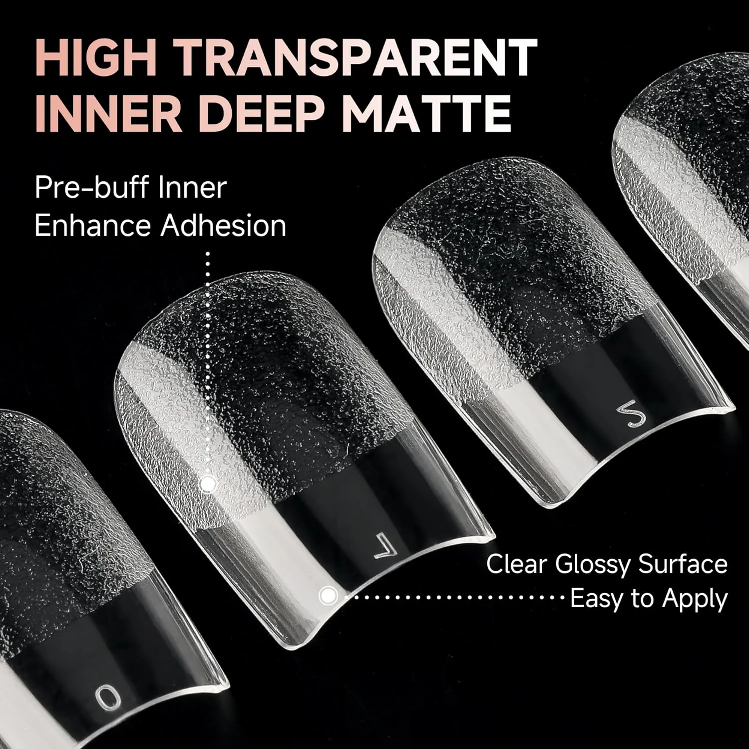 504Pcs중형 관 네일 팁, 하프 매트 소프트 젤 x 네일, 아크릴 네일 팁에 누르기 세미 매트 투명 아크릴