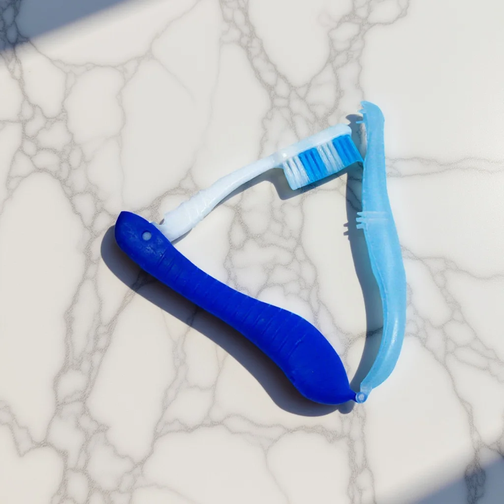 فرشاة أسنان للسفر قابلة للطي، فرشاة أسنان محمولة للتخييم للمشي لمسافات طويلة في الهواء الطلق، فرشاة أسنان، صندوق تخزين بشعيرات باللون الأزرق