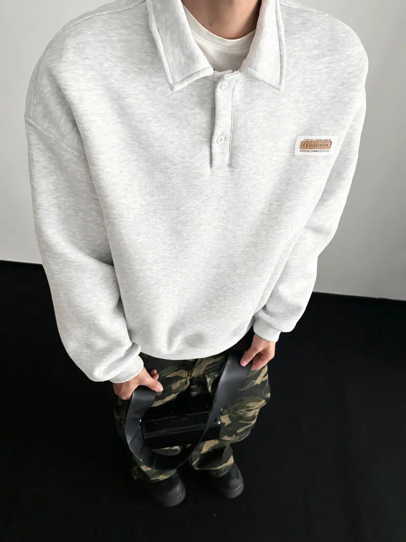 Autumn Men's Casual Solid Color Polo Neck Sweatshirt American Style Couple Loose Long Sleeve Turn down Collar Top Hoodies